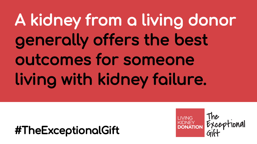 A kidney from a living donor generally offers the best outcomes for someone living with kidney failure. 

Find out more at livingdonation.scot 

#TheExceptionalGift