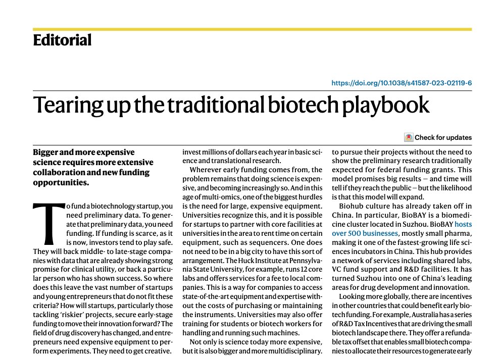 NatureBiotech's tweet image. How will biotech startups, particularly those tackling ‘riskier’ projects, secure early-stage funding to move their innovation forward? The field of drug discovery has changed, and entrepreneurs need to get creative go.nature.com/4aNnrVS