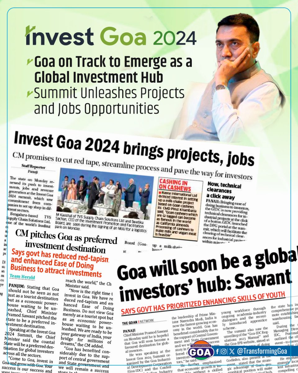 TransformingGoa's tweet photo. Invest Goa 2024

Goa on Track to Emerge as a Global Investment Hub; Summit Unleashes Projects and Jobs Opportunities

#goa #GoaGovernment #TransformingGoa #facebookpost #bjym #bjymgoa 
#InvestGoa2024 #GlobalInvestmentHub #GoaSummit #OpportunitiesUnleashed #ProjectsInGoa https://t.co/pSOSJJCWGx