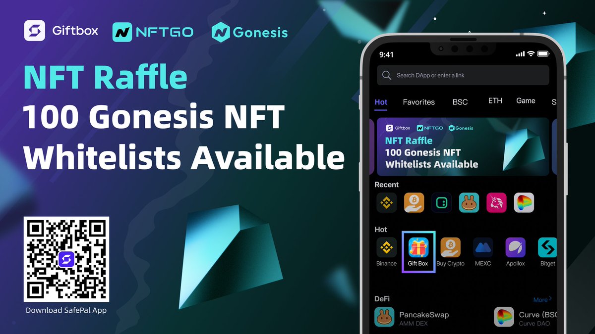 🎉<a href="/iSafePal/">SafePal - Crypto Wallet</a> X <a href="/nftgoio/">NFTGo</a> Gonesis NFT Whitelist raffle!

🎁 100 Gonesis NFT Whitelists
⏰30th Jan 10 AM - 1st Feb 10 AM UTC

DL App to join via SafePal Giftbox
📱safepal.com/download

Learn more: blog.safepal.com/gonesis-nft-wh…
#GonesisNFT #NFTGo #SafePal #Mint #Freemint #Giveaway