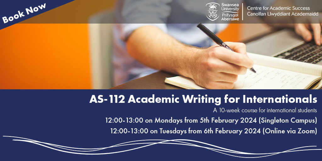 Academic Writing for Internationals is back! If English isn’t your first language, this course is for you!

Find out more and book a place here: tinyurl.com/y2m3k2uk

#swanseauni #swanseauniversity #internationals #english #free #help