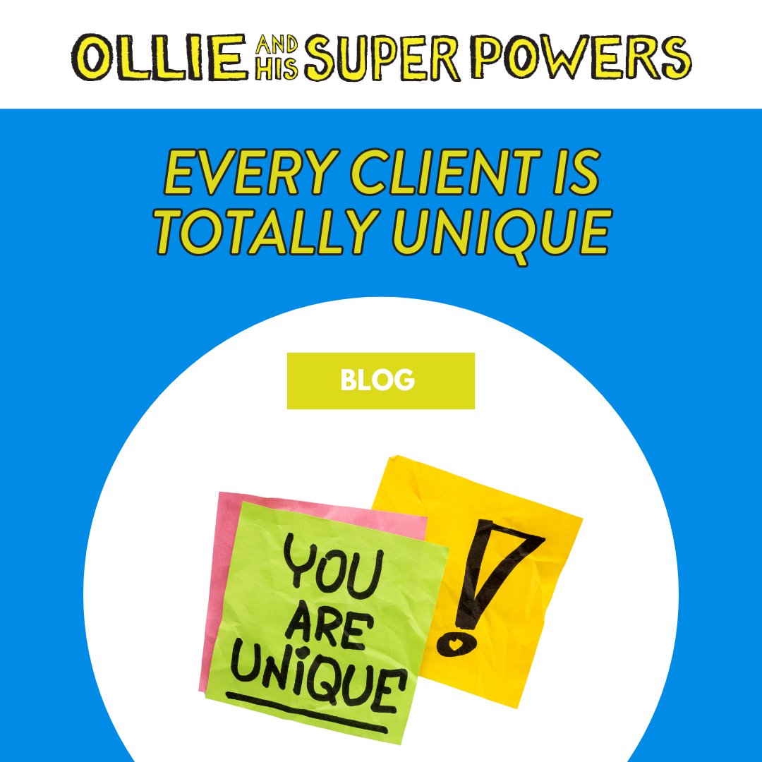 BLOG | 𝑬𝑽𝑬𝑹𝒀 𝑪𝑳𝑰𝑬𝑵𝑻 𝑰𝑺 𝑻𝑶𝑻𝑨𝑳𝑳𝒀 𝑼𝑵𝑰𝑸𝑼𝑬 Every client, child, teen, or adult is totally unique in how they do their world. What do I mean by that? Lots of things. Let’s do one at a time...continue reading here >> ollieandhissuperpowers.com/blogs/blog/eve…