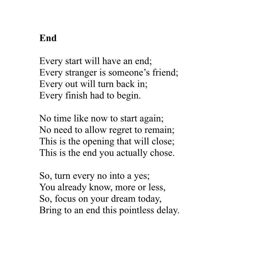 The BabelZoo is bigger now than ever before!

To celebrate, this week’s theme: #End

#poetry #poem #poetrylovers #poetrytwitter #BabelZoo #GetWriting #WritersOfTheWorldUnite #EnglishTeaching

Feel free to post your poems below, if you want to get involved!