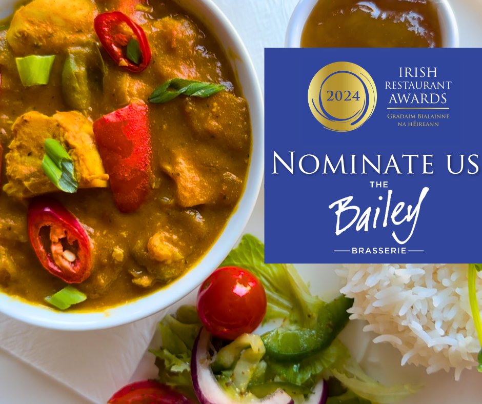 Your support means the world to us! Cast your vote for the Irish Restaurant Awards 2024 today🏆🍀 To vote for The Bailey Brasserie, just click the link provided. Nominations close in 48hours! 🗳️✨ bit.ly/49ab6tn
