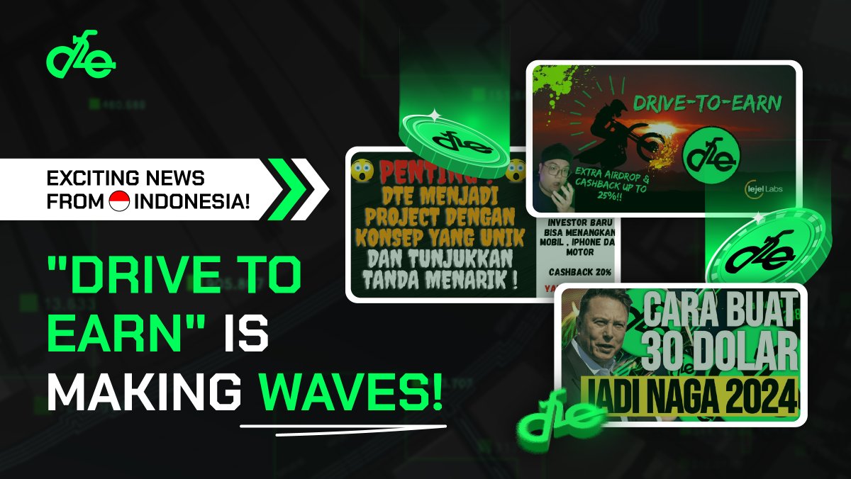 DriveToEarn0's tweet photo. 🚀 Exciting News from Indonesia! "Drive To Earn" is Making Waves! 🌐

We're thrilled to share the incredible impact "Drive To Earn" has made in Indonesia, thanks to the support of our amazing community and influential KOLs. Here's a quick update on the buzz surrounding our project:

🎥 YouTube Sensation: 
After just 10 videos on YouTube, the response has been phenomenal! CRYPTO IN channel has been instrumental in spreading the word about "Drive To Earn," garnering 1,4k views and Yunepto channel with 2,2k views and several new subscribers.

📅 On 12/1 in Social Media Explosion:
The excitement continued to grow as Facebook exploded with 15 posts sharing, Twitter buzzing with  over 10 retweets, and Medium featuring a variety of articles discussing the revolutionary impact of "Drive To Earn." The community's engagement was overwhelming, showcasing the widespread interest in our project.

🌐 18/1 Social Media Updates:
 As we moved into the new year, the momentum has only intensified. Twitter is still abuzz with various mentions, demonstrating sustained interest and conversations. Facebook continues to be a powerful platform with over 10 new posts, while Medium remains a hub for diverse perspectives, with 5 articles exploring the innovative aspects of "Drive To Earn."

👏 Gratitude to our KOLs: A heartfelt thank you to all the Key Opinion Leaders who have been instrumental in spreading the news and creating a vibrant community around "Drive To Earn." 

Your support is invaluable, and we couldn't have reached these milestones without you!

🌐 DTE channels: https://t.co/H4QJJupVrt

🌟 Join the Movement: https://t.co/LHwDesedYl

#DriveToEarn #DTE #StakingHouse #EscapeRoom #Powerball #Blockchain #Crypto