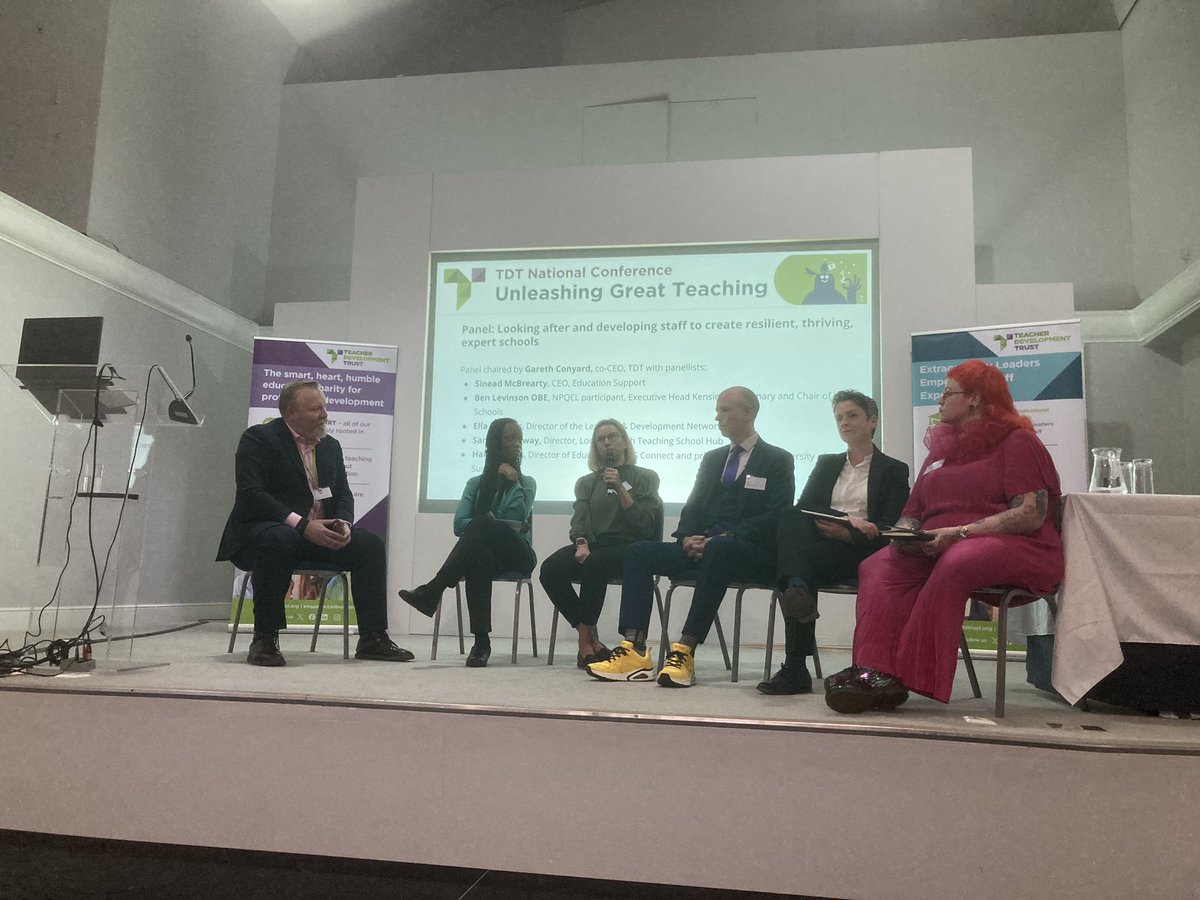 Looking after and developing staff is the focus for a super panel - what can you learn about culture by taking a walk through a school? Thanks @HughesHaili @mrlev @EllaRobsedu @McBreartySinead, Sarah Botchway and @GarethConyard #tdtconference2024