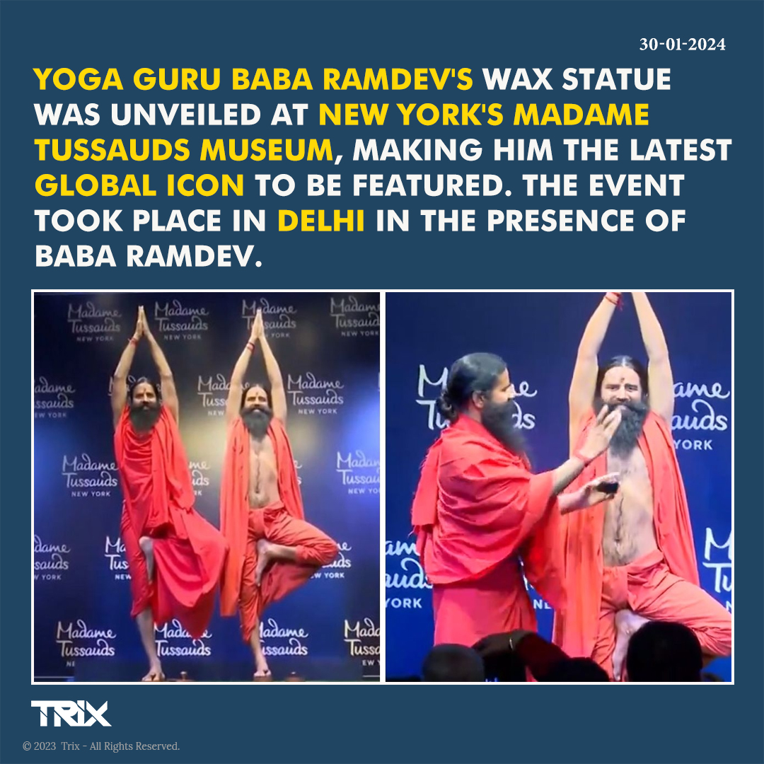 Trixindia_in's tweet photo. "Baba Ramdev's Wax Statue Unveiled at Madame Tussauds Museum in New York".

#BabaRamdev #MadameTussauds #WaxStatue #GlobalIcon #NewYorkEvent #YogaGuru
#DelhiUnveiling #CulturalRecognition #InternationalHonor #GlobalAcknowledgment #trixindia https://t.co/SREVwScOV3