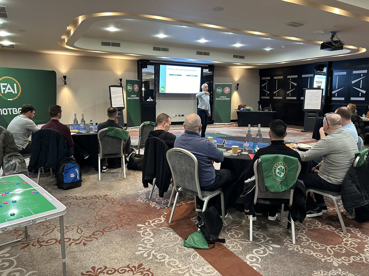 NiallORegan29's tweet image. Excellent 1st day of the @FAIreland @FAICoachEd @UEFA Pro Licence with Steve Martin working with the coaches on Influence: A Leadership Superpower in the @CarltonDAirport 

#expertise
#lifelonglearning
#learnercentred
#UEFAcoaching