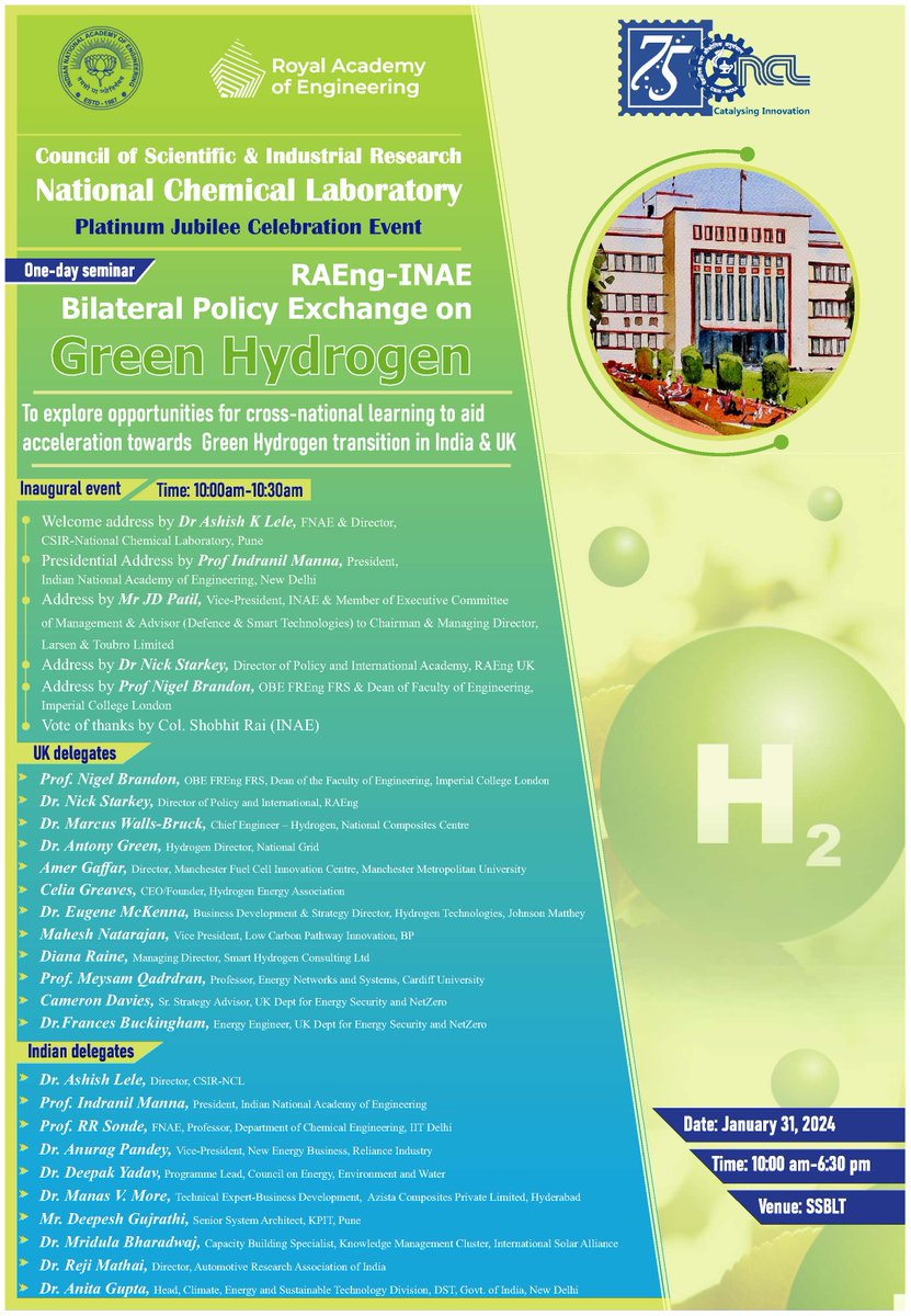 inaehq1's tweet photo. #INAE - #RAEng Exchange Program includes an Inaugural session followed by Panel Discussion I on Green Hydrogen: Production, Storage, Mobility and Panel Discussion II on Green Hydrogen: Standards, Policies, Hubs/valleys, Industry use cases. @IndiaDST @PrinSciAdvGoI @Sandeep_1966 https://t.co/NXe73ZRwzC