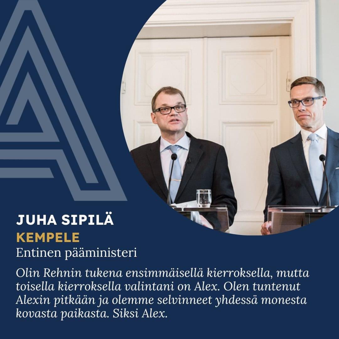 Entinen pääministeri Juha Sipilä liittyy Alexin tiimiin! 💪

#presidentinvaalit
