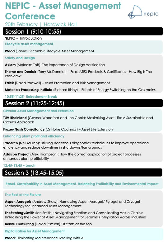 NEPIC_Ltd's tweet image. Our latest Asset Management Conference 2024 agenda is here! View the fantastic speaker line-up and timings for the day below 👇

Only 3 weeks left to get tickets, book now here: eventstop.co.uk/event/5892/ass…

#NepicAssetConference2024 #AssetManagement #IndustryEvent