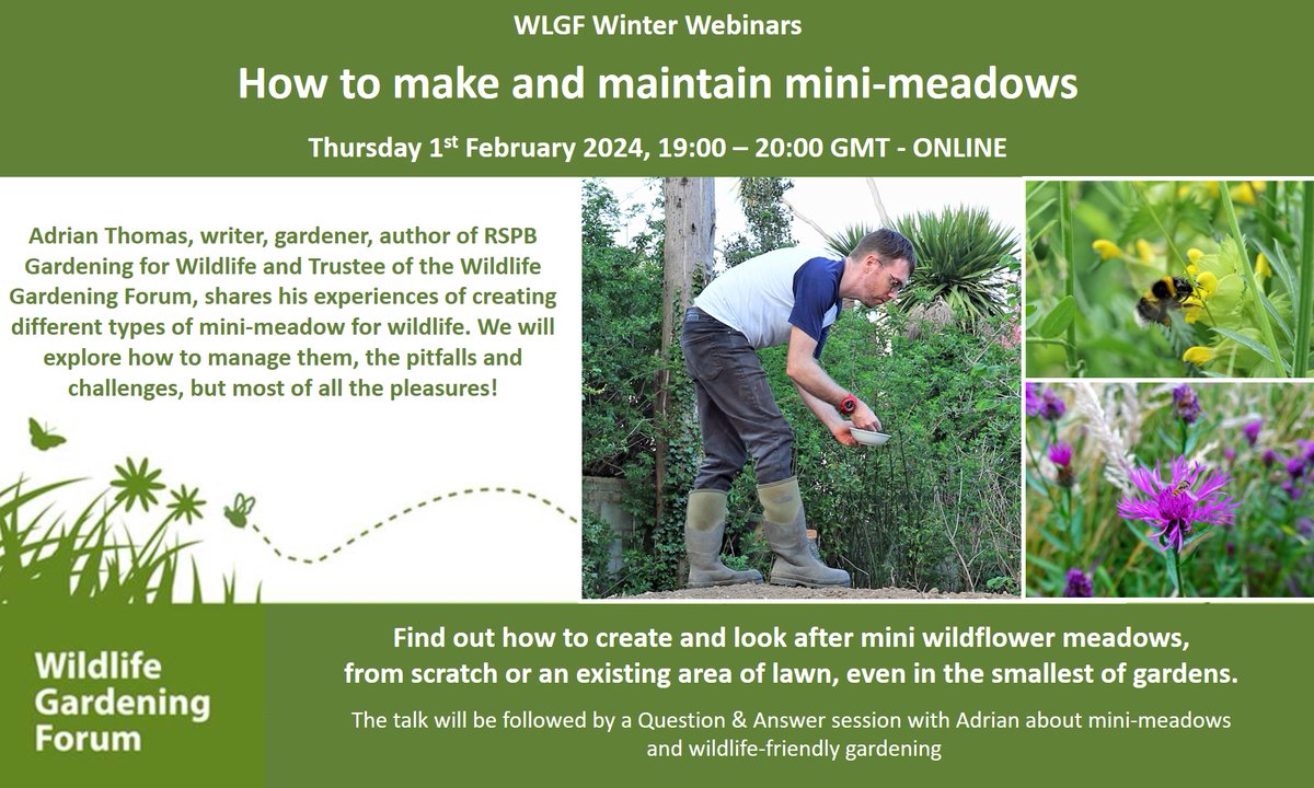 We are holding a series of webinars during February, starting with 'making mini meadows' on Thursday 1st February with our own amazing Adrian Thomas. Tickets are by donation and you can register here - eventbrite.co.uk/e/how-to-make-… and see website for more info; wlgf.org/2024_webinars.…