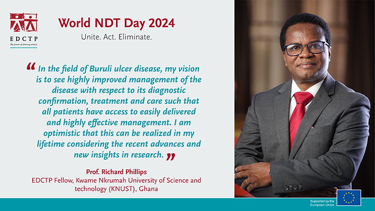 #WorldNTDDay We asked EDCTP Fellow Prof. Richard Phillips (Ghana) how his fellowship is helping advance his research to shorten the #treatment of #Buruliulcer. Read full interview 👉tinyurl.com/bd9tyva3