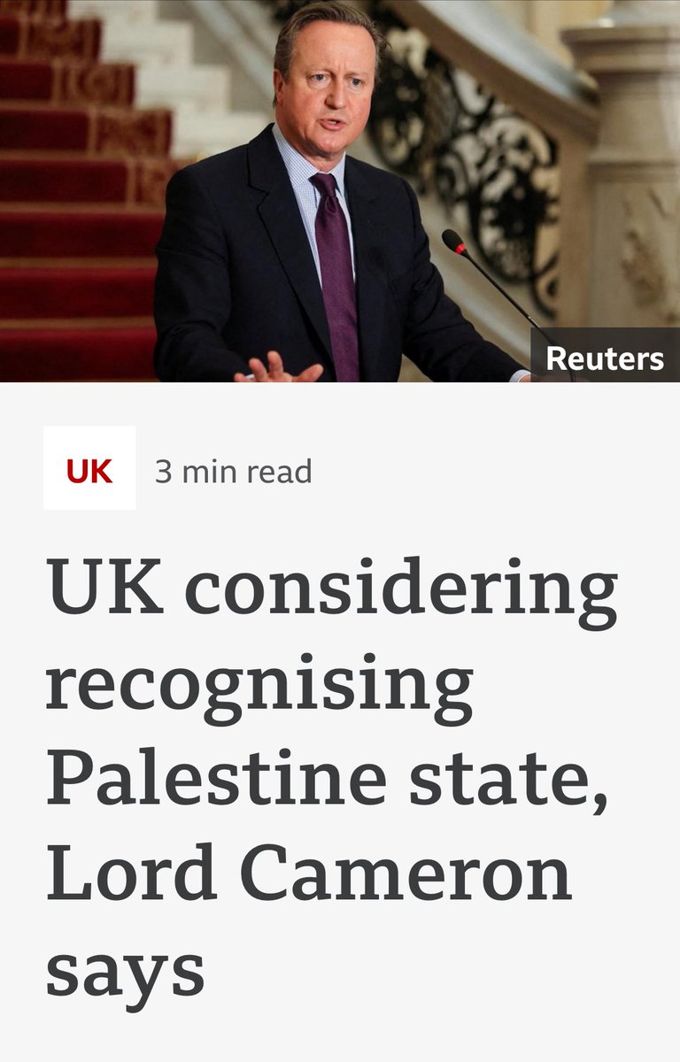This is historic. It is the first time a U.K. Foreign Secretary considers recognising the State of Palestine, bilaterally and in the UN, as a contribution to a peaceful solution rather than an outcome. A U.K. recognition is both a Palestinian right and a British moral, political,
