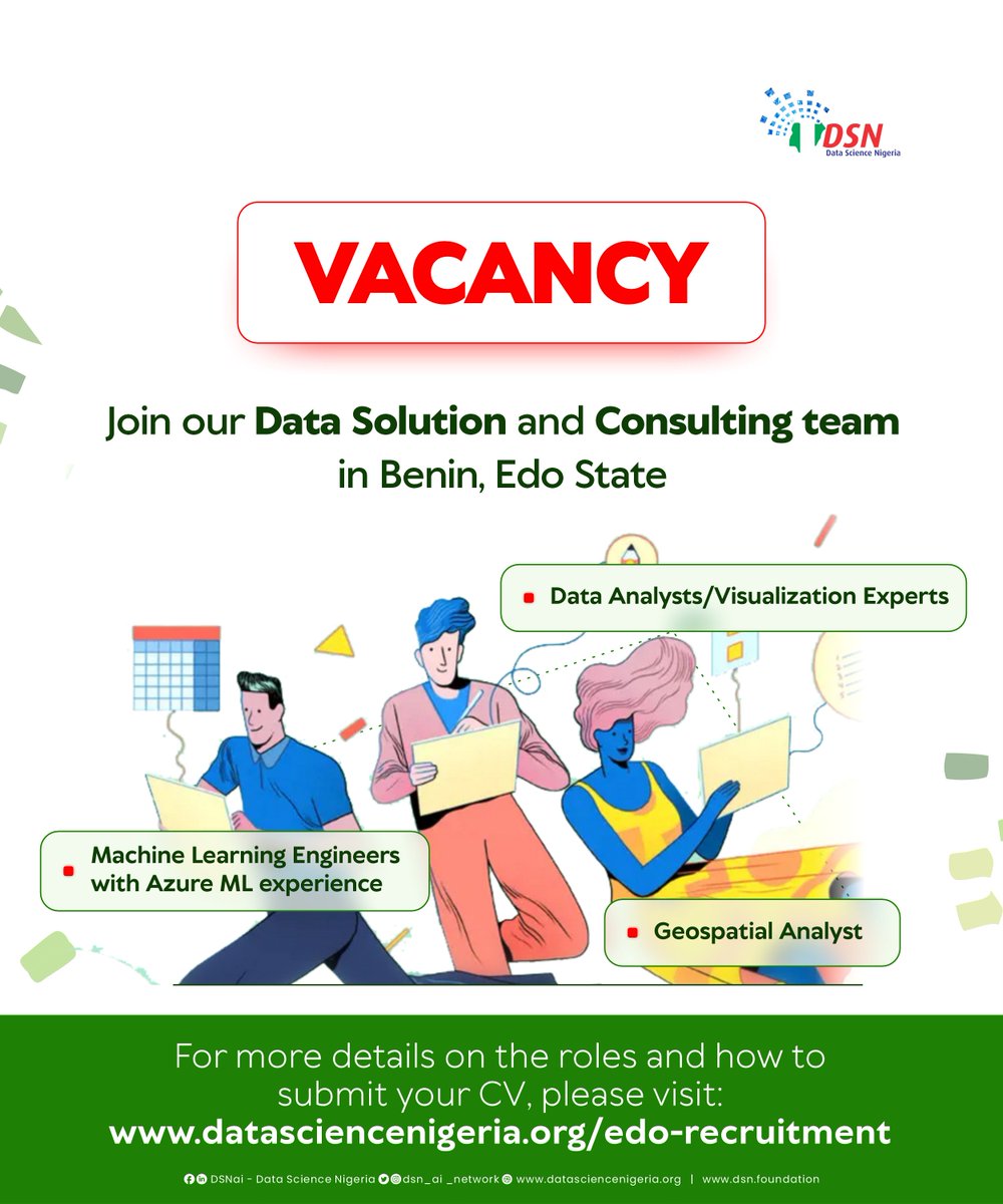 Would you be interested in becoming a part of a highly efficient Data Science and Analytics consulting team based in Benin, Edo State? If you or someone you know is a suitable candidate residing anywhere in Nigeria, but willing to work onsite in Benin, Edo State, we are