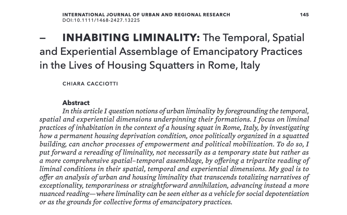 IJURR.org (@ijurresearch) on Twitter photo .<a href="/ChiaraCacciott1/">Chiara Cacciotti</a> considers liminal practices of inhabitation in the context of a housing squat in Rome, demonstrating how permanent housing deprivation can anchor empowerment & political mobilization, as residents reread liminality tinyurl.com/2dwsk2eu .<a href="/ChiaraCacciott1/">Chiara Cacciotti</a> considers liminal practices of inhabitation in the context of a housing squat in Rome, demonstrating how permanent housing deprivation can anchor empowerment & political mobilization, as residents reread liminality tinyurl.com/2dwsk2eu