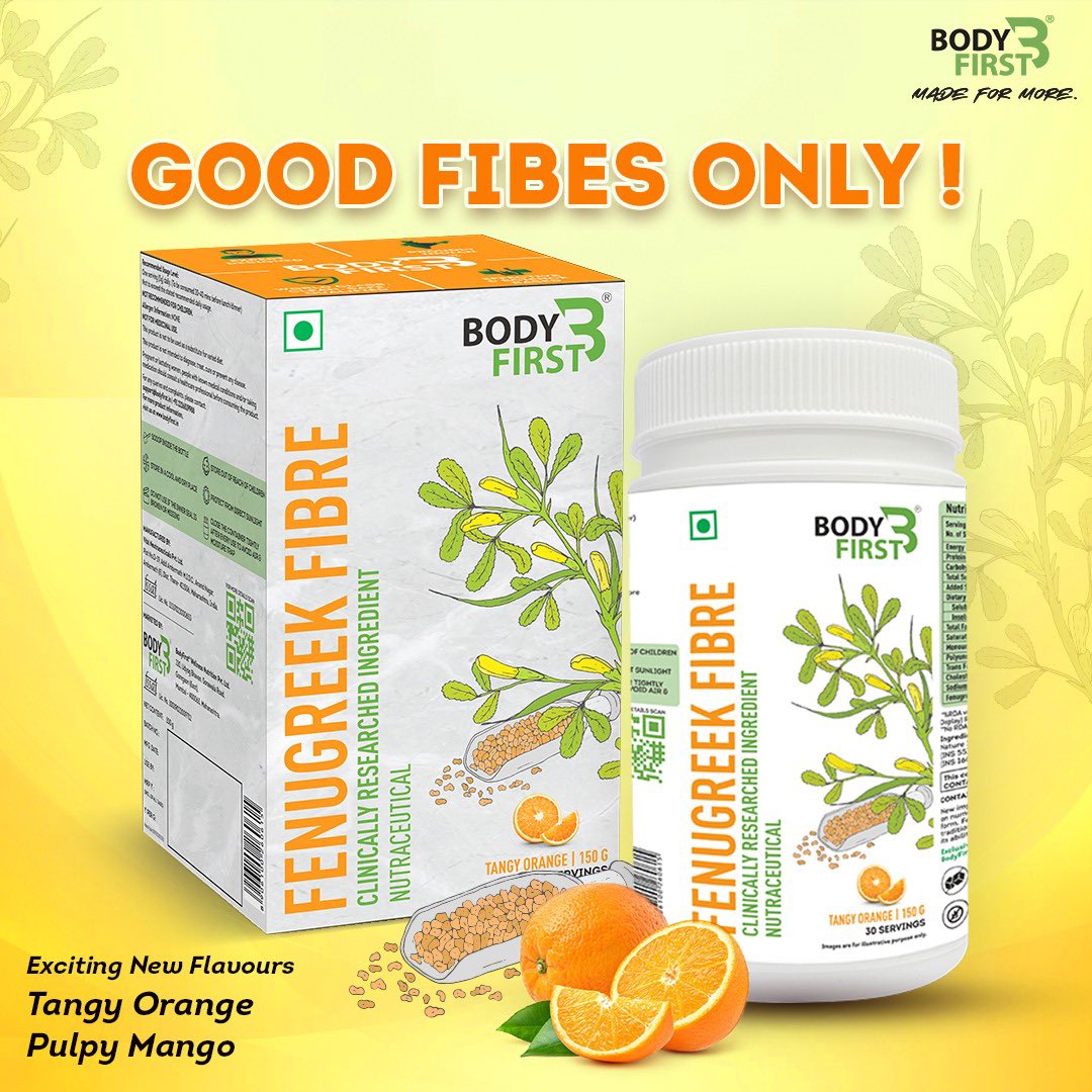 Discover the goodness of BodyFirst Fenugreek Fibre in two delightful flavors - Tangy Orange and Pulpy Mango! 🍊🥭 Your partner for weight management, blood sugar control, cholesterol reduction, gut health, and constipation relief, now in a tasteful and practical blend. 🌿💪