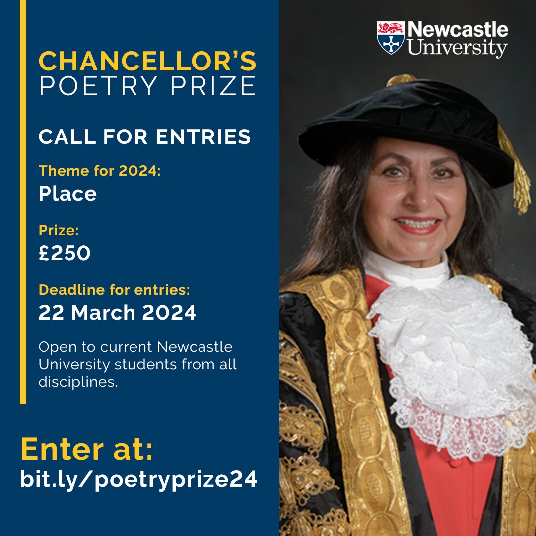 Happy #WorldPoetryDay! If you’re a @UniofNewcastle @NewcastleSU student there is just 1⃣day left to enter the Chancellor’s Poetry Prize Submit your poem before 11.30pm, Fri 22 March bit.ly/poetryprize24 @Idharker @HaSSFacultyNCL @NCLcreativearts @NCL_English @BloodaxeBooks