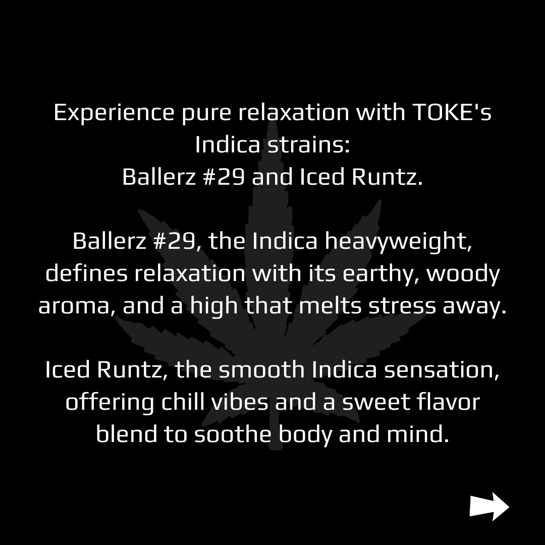 tokesthc's tweet photo. Unwind the TOKE way with our #Indica #joints. Elevate your #chill and find your perfect moment of #relaxation. Indulge in the soothing #vibes. 🌿💨#TOKE https://t.co/7wCJIhnxLh