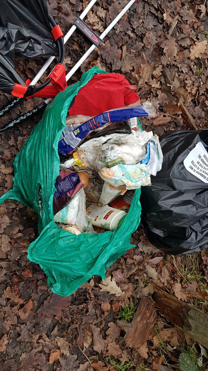 Dumped together with another 3 sacks of garden waste in Powder Mill Lane..filthy nappies, food, packaging and dirty underwear..thanks 'tosser' @KeepBritainTidy @Southborough #litterheroes #litter #flytipping #volunteer