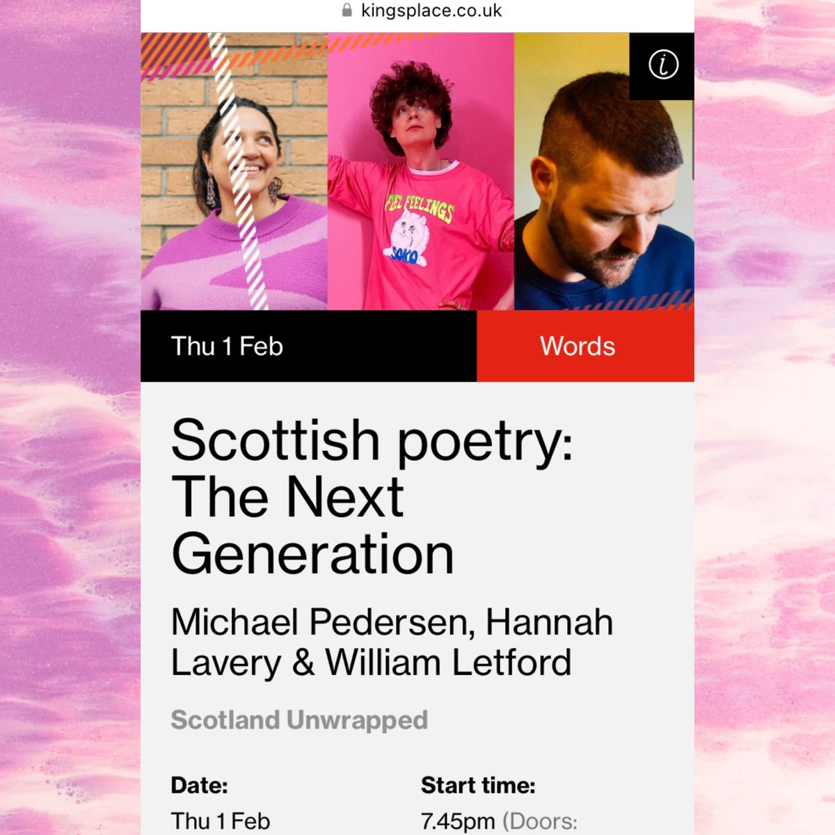 LONDON, 01/02: we’re bringing this Scottish ensemble to @KingsPlace for Scotland Unwrapped; an event curated by the wonder @JackieKayPoet. That’s me, @HanLavery & @BillyLetford with @juliamarybird hosting. Pls send friends, fiends & lovers our way 🩵. 🎟️ michaelpedersen.co.uk/events