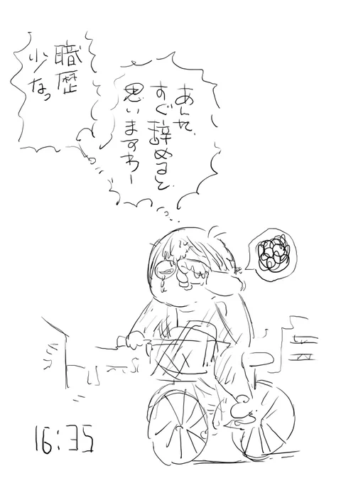 面接でボロカス言われて悔しくなって自転車漕ぎながら目から汁が出てる絵。