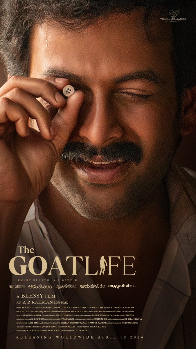 Witness the desert survival story of a man who wouldn't give up! #TheGoatLife releasing worldwide on 10.04.2024! @TheGoatLifeFilm @DirectorBlessy @benyamin_bh @arrahman @prithviofficial @Amala_ams @Haitianhero @rikaby @resulp #TheGoatLifeFilm #TheGoatLifeMovie #Aadujeevitham