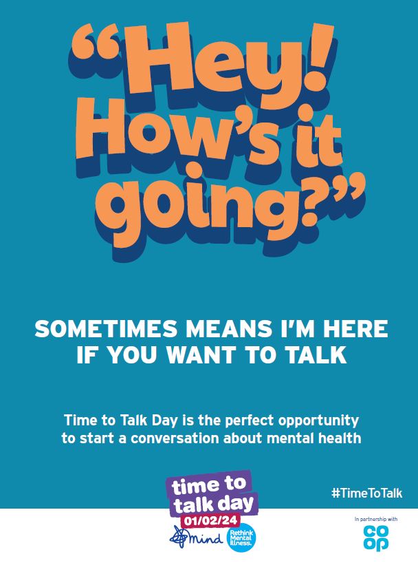 Today is #TimeToTalkDay!

Time to Talk Day is about us all being open to the idea of talking – we all have mental health, and by having conversations about it we can help ourselves and others.

timetotalkday.co.uk