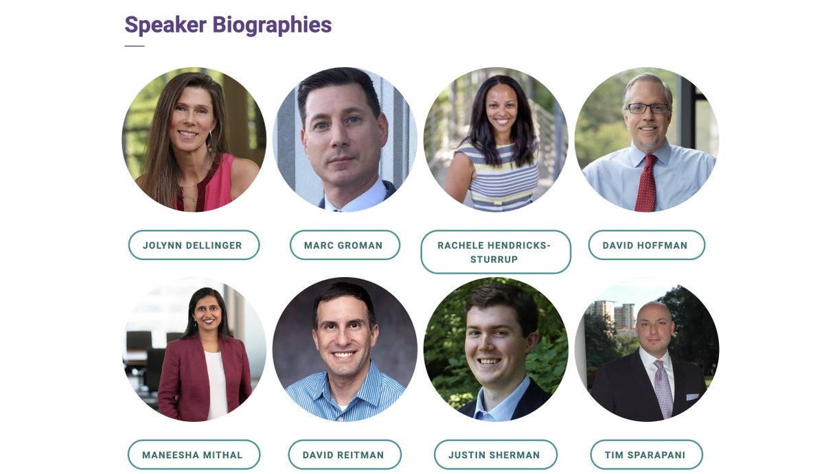 Duke Law (@dukelaw) on Twitter photo Speakers 🗣️: Jolynn Dellinger (<a href="/MindingPrivacy/">Jolynn Dellinger</a>), Marc Groman (<a href="/NSAGov/">NSA/CSS</a>), @rachelehsturrup (<a href="/DukeMargolis/">Duke-Margolis</a>), <a href="/hofftechpolicy/">David Hoffman</a> (<a href="/DukeSanford/">Sanford School of Public Policy</a>), Maneesha Mithal (<a href="/wilsonsonsini/">Wilson Sonsini</a>), David Reitman (<a href="/MedStarGUH/">MedStar Georgetown</a>), Justin Sherman (<a href="/jshermcyber/">Justin Sherman</a>, <a href="/DukeSanford/">Sanford School of Public Policy</a>), and <a href="/TimSparapani/">Tim Sparapani</a> (<a href="/CALinnovates/">CALinnovates</a>). Speakers 🗣️: Jolynn Dellinger (<a href="/MindingPrivacy/">Jolynn Dellinger</a>), Marc Groman (<a href="/NSAGov/">NSA/CSS</a>), @rachelehsturrup (<a href="/DukeMargolis/">Duke-Margolis</a>), <a href="/hofftechpolicy/">David Hoffman</a> (<a href="/DukeSanford/">Sanford School of Public Policy</a>), Maneesha Mithal (<a href="/wilsonsonsini/">Wilson Sonsini</a>), David Reitman (<a href="/MedStarGUH/">MedStar Georgetown</a>), Justin Sherman (<a href="/jshermcyber/">Justin Sherman</a>, <a href="/DukeSanford/">Sanford School of Public Policy</a>), and <a href="/TimSparapani/">Tim Sparapani</a> (<a href="/CALinnovates/">CALinnovates</a>).
