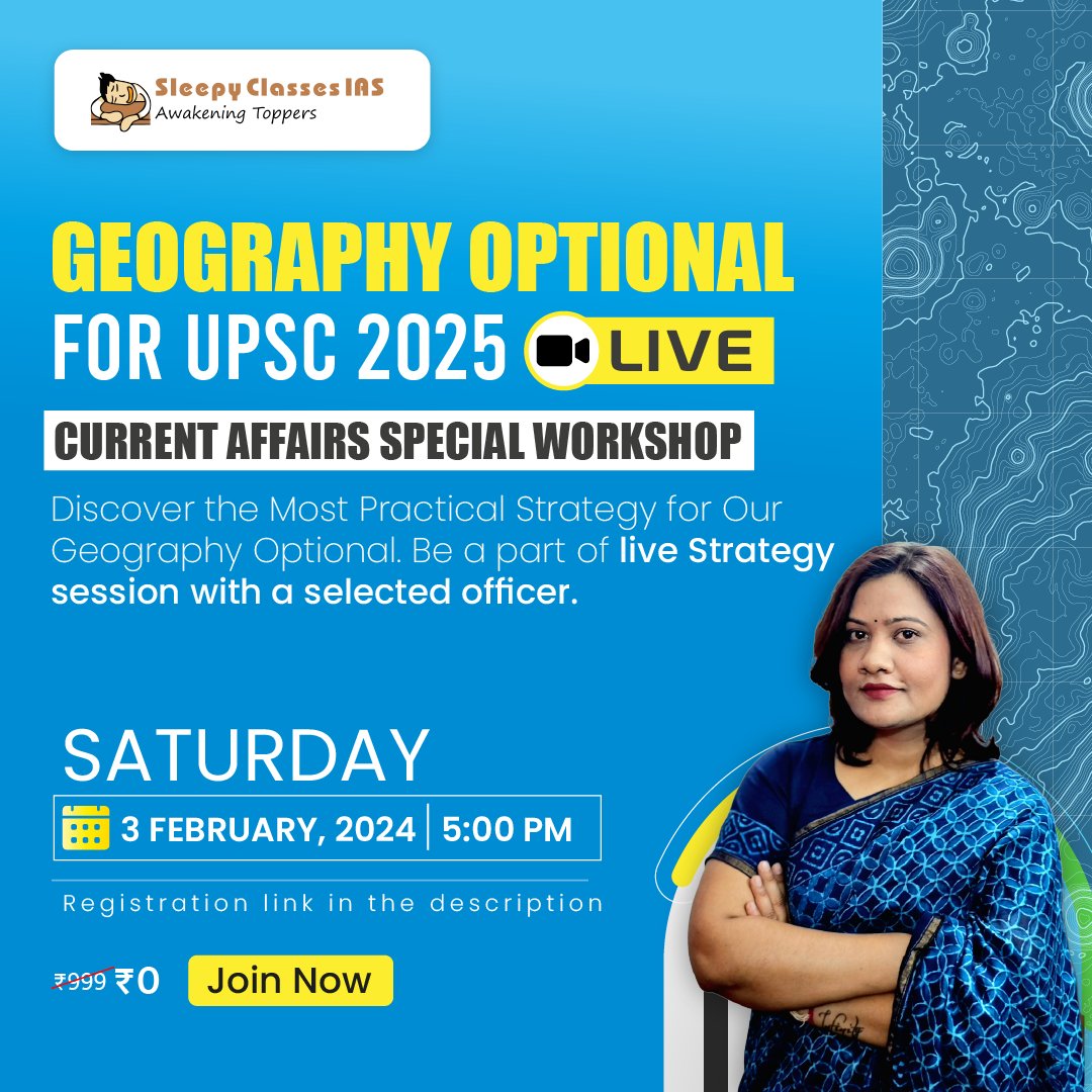 SleepyClasses's tweet image. Learn UPSC Geography Optional from India&apos;s Best Faculty!
Enrol in this FREE live session now and gain valuable insights

#UPSC #Geography #FreeSession