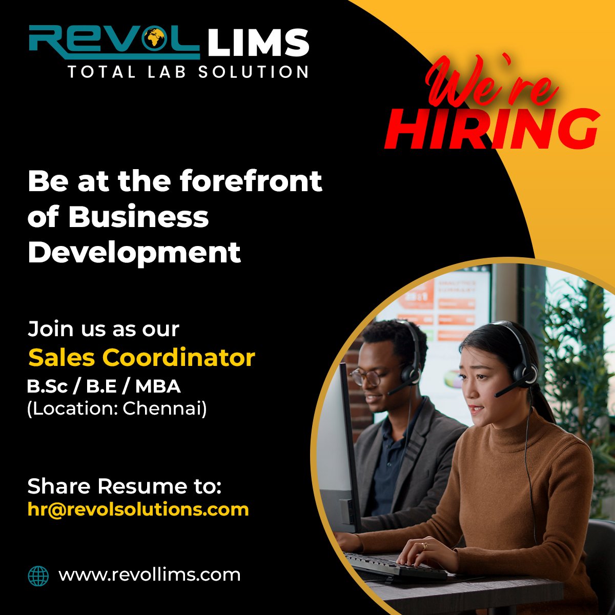 Are you passionate about sales and business development?

Join Revol LIMS as a Sales Coordinator and help us grow our business.

To apply, email your resume and cover letter to hr@revolsolutions.com

#SalesCoordinator #SalesJobs #RevolLIMS #LIMS #Laboratory #HiringNow