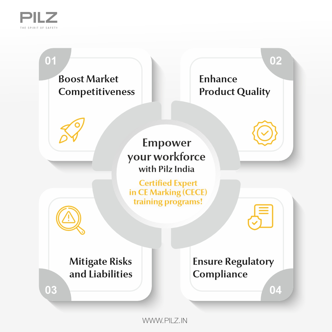 Partner with Pilz India, the industry leader in automation and safety, for top-notch CE Marking training. Equip your team with the skills and knowledge needed to navigate the complex regulatory landscape.

#CEMarking #TrainingExcellence #PilzIndia #ComplianceMatters #Safety