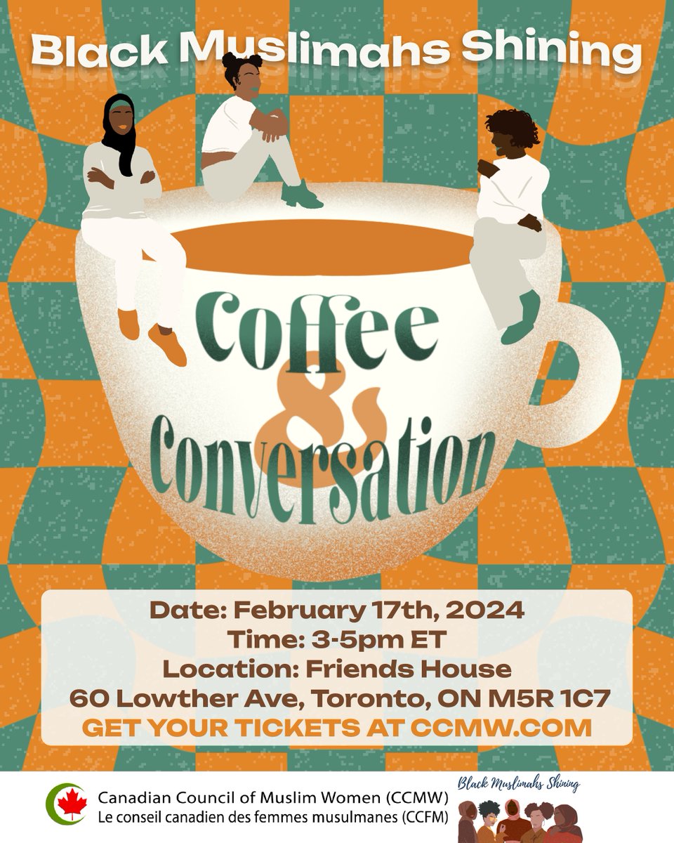 Join us on Feb 17 at 3pm ET for Coffee & Conversation, a Black Muslimahs Shining event! Engage in meaningful discussions and support local black-owned businesses. Limited tickets available, reserve your spot now: zurl.co/h5hz #BlackMuslimahsShining #BlackHistoryMonth
