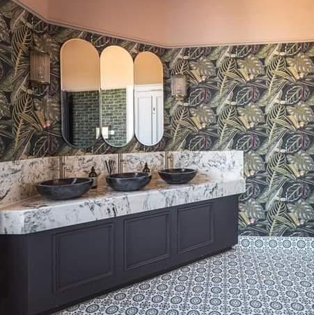 Botanical bathrooms have a spacial place in our hearts❤️🌿⁠
Our earthy moss green marble works perfectly in this washroom, bringing together the calming green hues. ⁠
⁠
⁠
#bathroom #bathroomdecor #bathroomgoals #bathroominspo #bathroomdesign #bathroominspiration