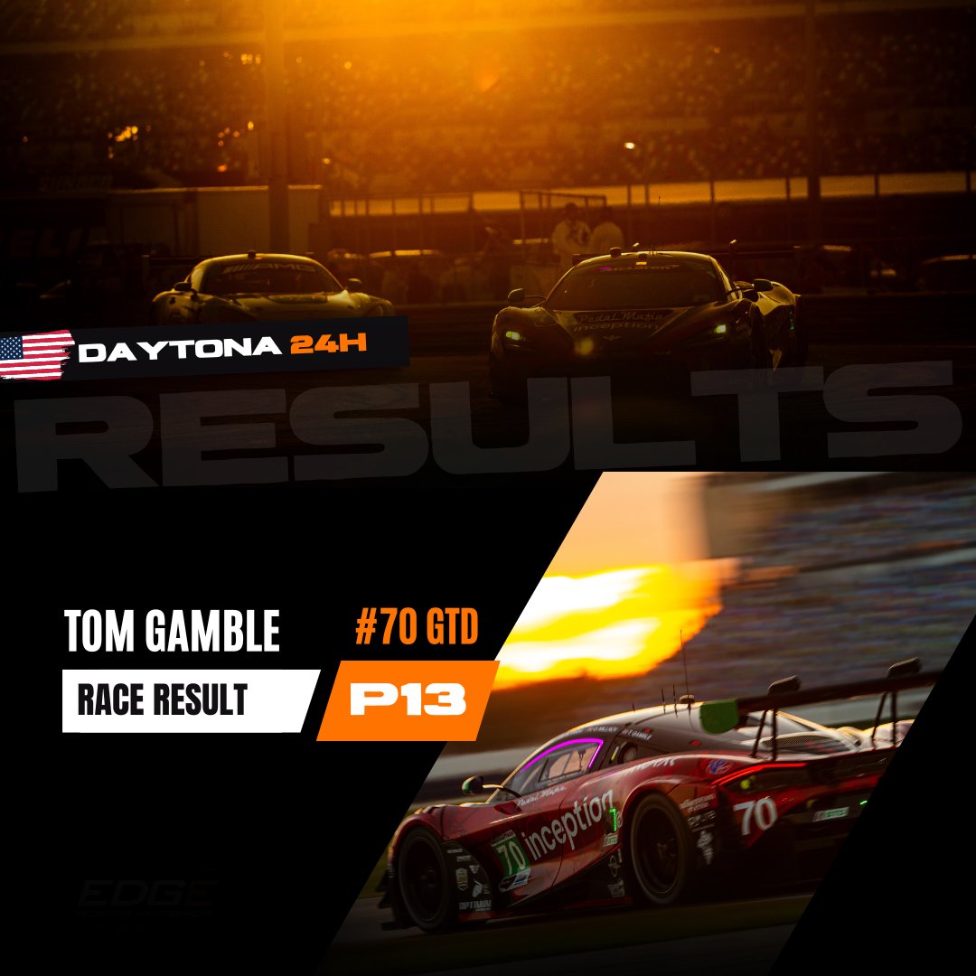 Daytona 24H ✅ Some great battles fighting at the front of the field for the majority of the race until a mechanical issue cost the team any chances of the win.  

Nevertheless, an almighty effort from @TomGamble23 and the crew! 🙌 

#EdgeManagement #Daytona24 #McLaren