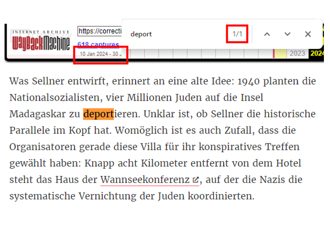 burnt79's tweet photo. LÜGE: #Correctiv habe angeblich vielfach das Wort #Deportation aus Angst vor einer #AfD #Klage in der Recherche nachträglich entfernt. 🙄
FAKT: Schon seit Veröffentlichung der Recherche stand es da nur 1 x, so wie auch heute noch, referenzierend. 🤷‍♂️
#NIUS &amp; Co. = Desinformation https://t.co/YhDQd4x2tR