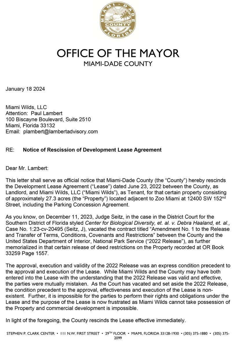 RonMagill's tweet photo. It's official! Miami-Dade County has rescinded the lease with Miami Wilds to build a water park on environmentally sensitive land at Zoo Miami! Thanks to all who fought so hard against all odds to protect our environment! Special thanks to @MayorDaniella for following through! https://t.co/I5BBJOk2Vh