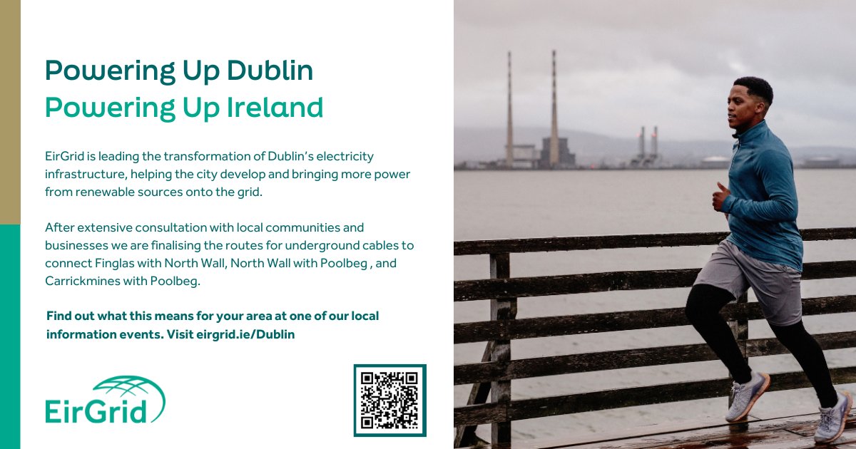 EirGrid's tweet photo. After extensive consultation, today we have published the routes for underground #electricitycables to connect #Finglas with #NorthWall, North Wall with #Poolbeg &amp; #Carrickmines with Poolbeg as part of our #PoweringUpDublin programme. 

ℹ️ Read more at https://t.co/F8M2EeY5Qm https://t.co/IAt9aqYCbv