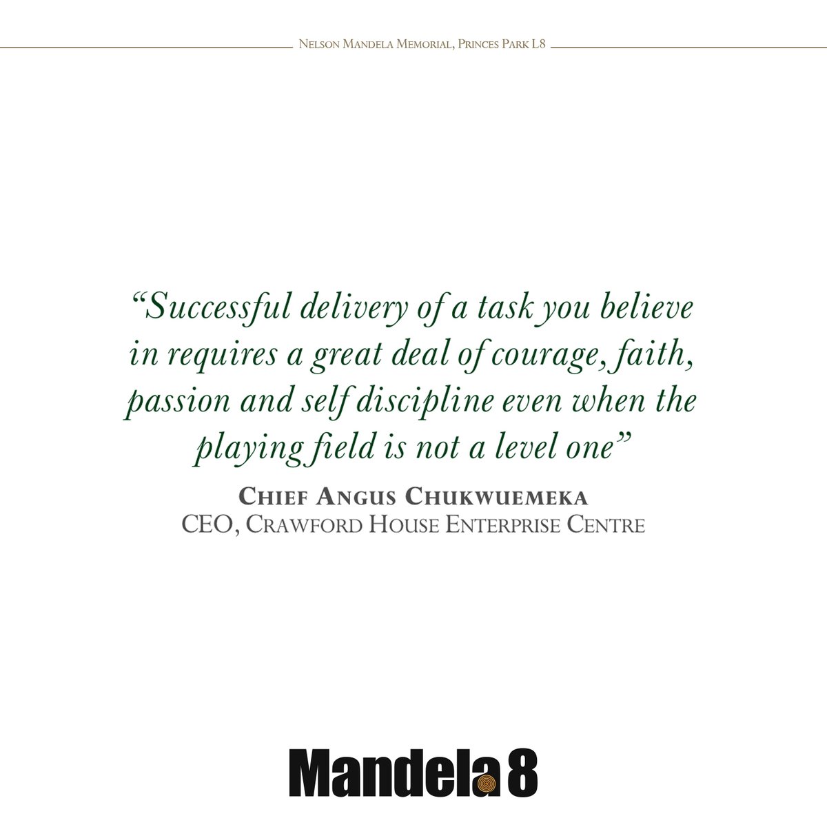 True and inspiring words from a pillar of the community - thank you to Chief Angus Chukwuemka for your support 🙏

Relive the 10-year journey of Mandela8 so far via our documentary now on YouTube: youtube.com/watch?v=q68TrK…