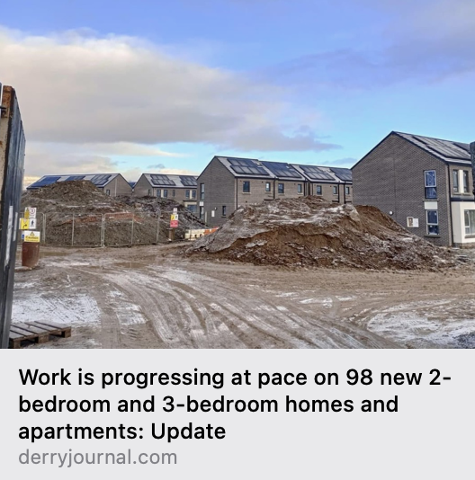 Derry Journal 📰

Work is progressing at pace on 98 new Derry cityside homes.

Jordan Allingham, EHA Group, "The project will provide a wide range of high quality housing to meet the clear need for social housing in the city."
Read more: ehagroup.co.uk/news/derry-jou…

#housing #derry