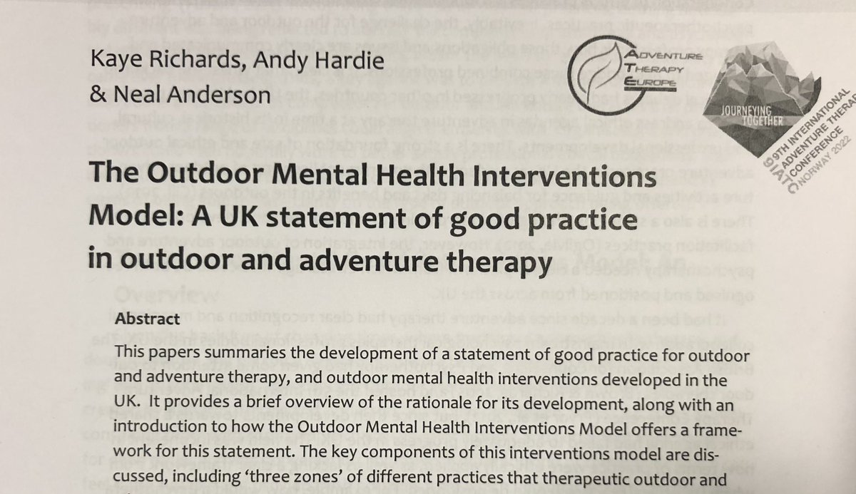 Great to see our overview paper published that provides an insight into why we developed the Outdoor Mental Health Interventions Model 🏔️🌲🪷🌦️ & great the model has already been translated into different languages! @LJMUPsychology @LJMU_IHR Download at; journal-adventure-therapy.com/product/the-ou…