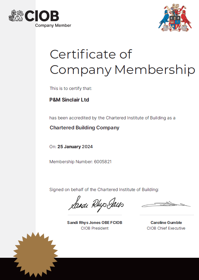 Having undergone a rigorous audit and assessment process, we are delighted to have been accredited by Chartered Institute of Building (CIOB) as a Chartered Building Company🥳