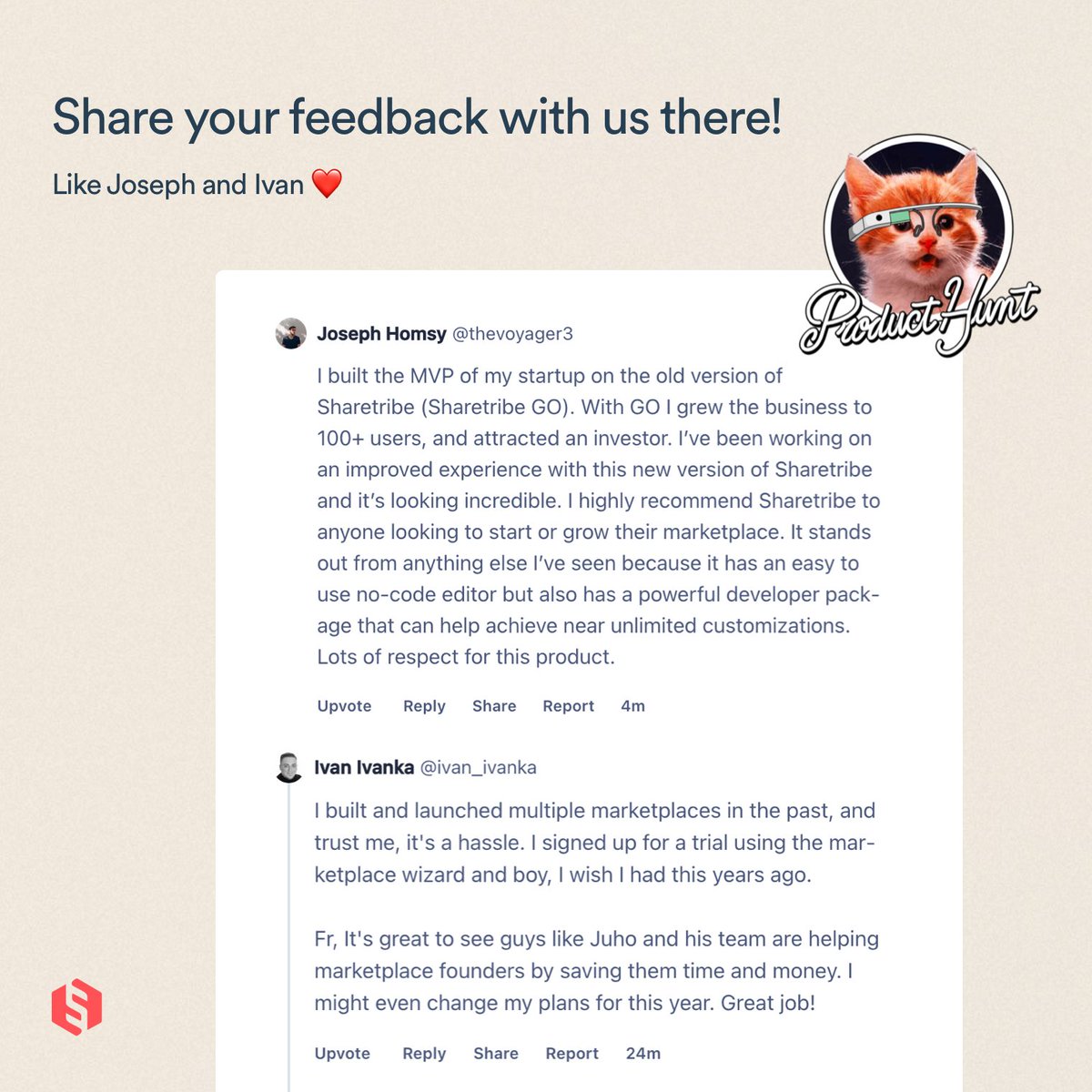 sharetribe's tweet photo. Exciting news! 🎉 Sharetribe is shortlisted on Product Hunt for the product of the day: https://t.co/lT6hiUDAwY

Your support can make a big difference. 

So if you haven’t already, visit our Product Hunt page, share your feedback, and help us keep the momentum going! https://t.co/sxa9WSPnaK