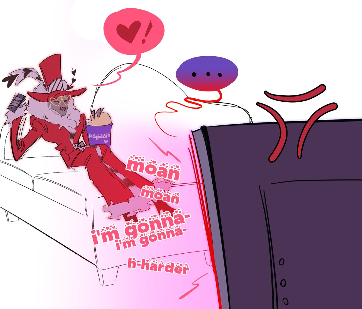 Luc_doodle's tweet photo. Valentino changing the channel #HazbinHotel https://t.co/R92OlUarQk