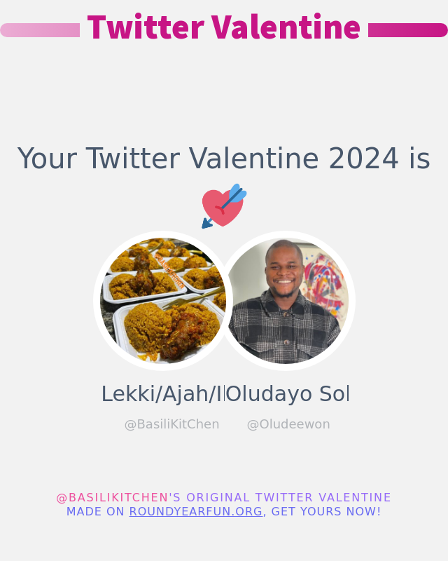 My Twitter Valentine 2024 is going to be: @Oludeewon ➡️ funxgames.me/twittervalenti… #valentinesday2024 #ValentinesDay