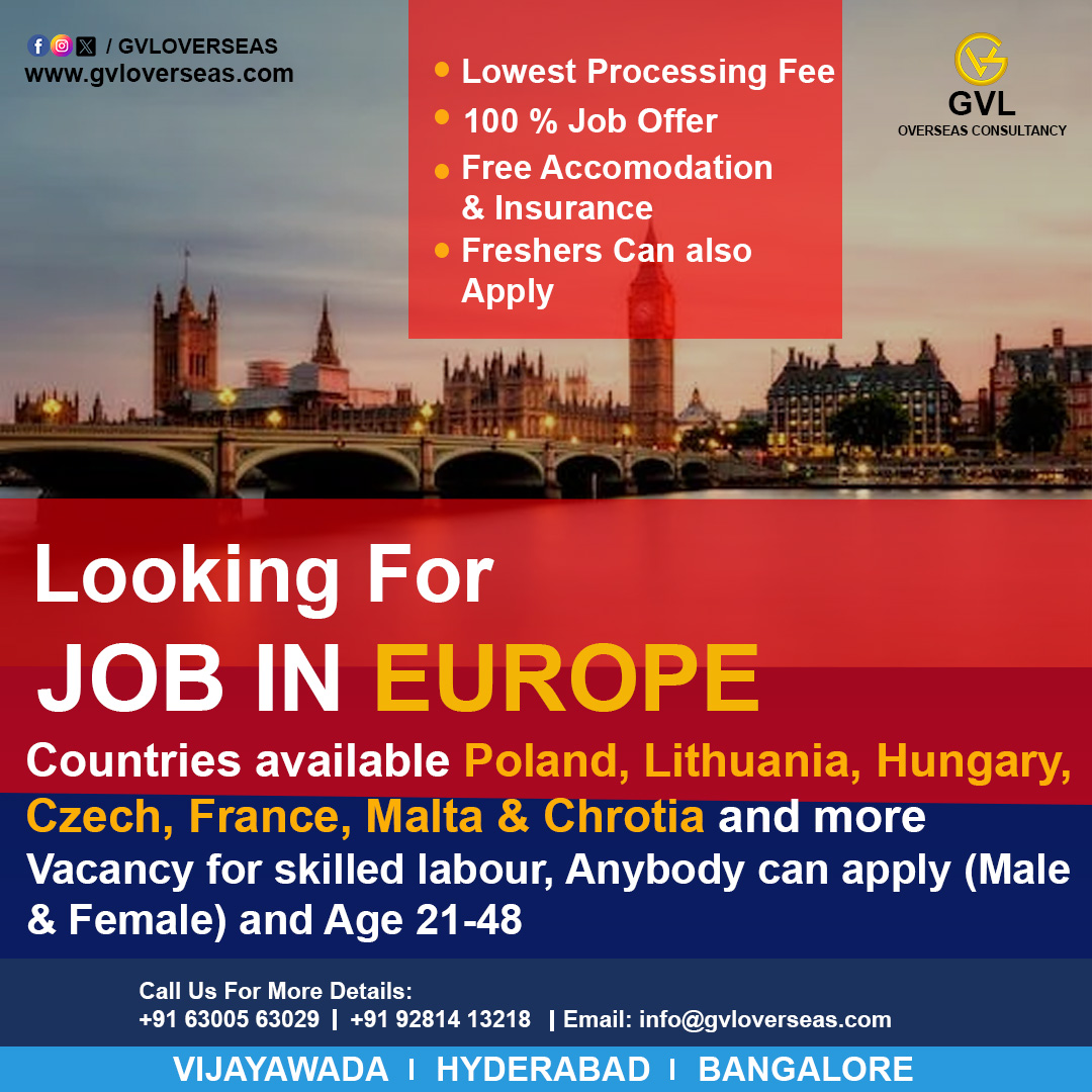 Looking for job in Europe? #europe #jobineurope #poland #lithuania #hungary #czech #france #malta #croatia #jobgoals #gvl #gvloverseas #gvloverseasservices #gvloverseasjobs