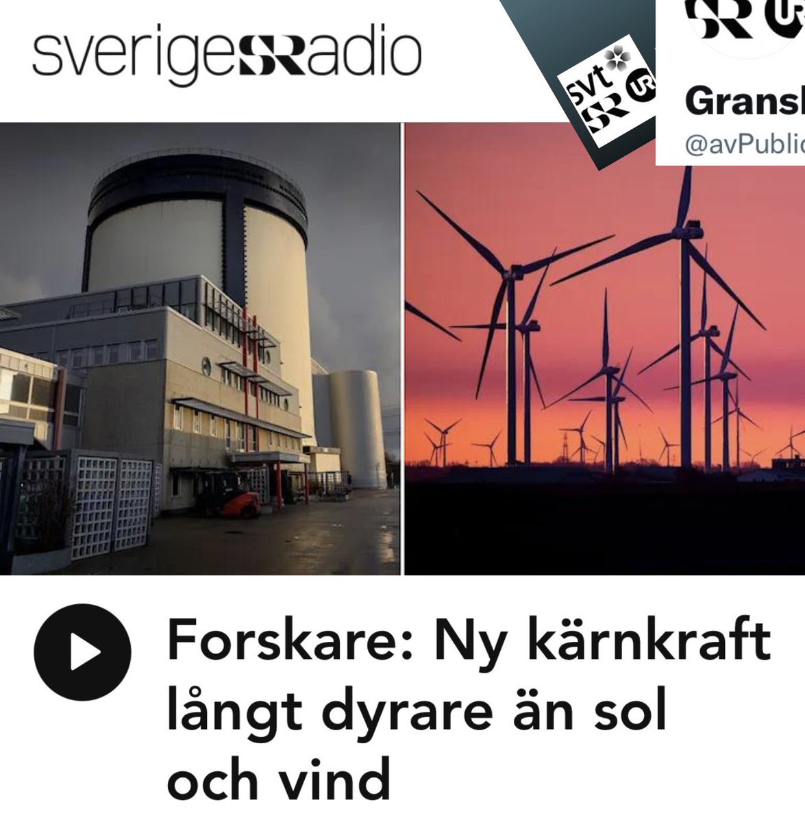 Hej @SverigesRadio, visst hade det varit lämpligt och bra för transparensen, om ni hade redovisat att ene av de båda forskarna bakom rapporten är kärnkraftsmotståndare och aktiv i Miljöpartiet? 

@SverigesRadio om ny forskningsrapport som visar att ny kärnkraft inte är ekonomiskt