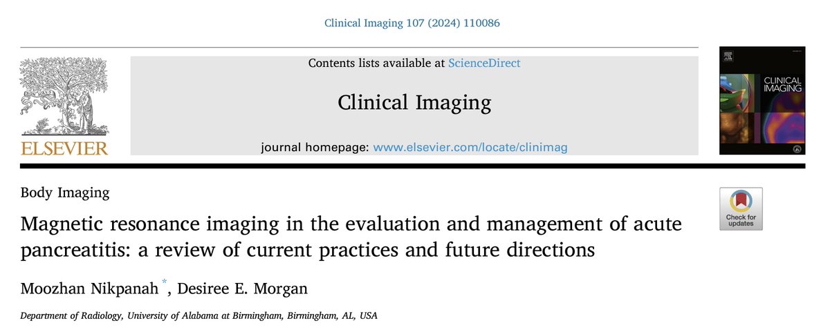 Delighted to share our recent paper discussing the role of MRI in acute pancreatitis. Deeply thankful to Dr. Morgan (@desireembham); it's always an incredible and enriching experience to work alongside her and learn from her mentorship. @UABRadiology @uabRadResidents @CI_Journal