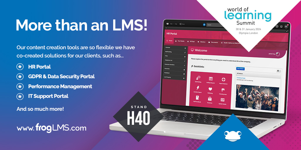 Head on over to Stand H40 at #WOL24 to find out how Frog are more than just an #LMS.

Come grab a Freddo, have a demo with us and see how we can work in partnership with your organisation!

If you're not at #WOL24 no worries! Visit ➡️ hubs.ly/Q02j6L3-0

#WorldofLearning