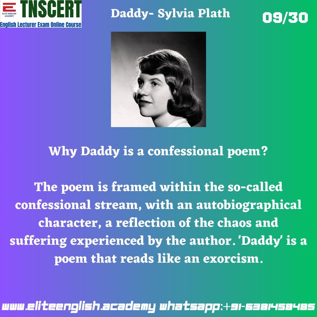 EliteEnglishAc1's tweet photo. #tnscert #daddy #sylviaplath https://t.co/v7DVsktlcb